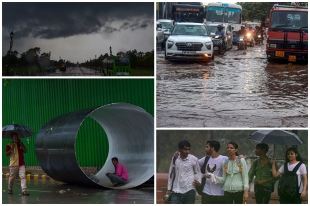 Delhi and its adjoining areas were battered by heavy rain on Saturday, leading to waterlogging and traffic bottlenecks at several locations. The IMD has predicted light showers in NCR along with thunderstorms and lightning at isolated parts over the next couple of days. The rain brought Delhi’s air quality index to the satisfactory (85) category around 1.05 PM, according to Central Pollution Control Board data. (PTI)