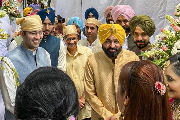 Kejriwal played the role of an elder from Mann's family and actively participated in the wedding rituals. (PTI Photo)