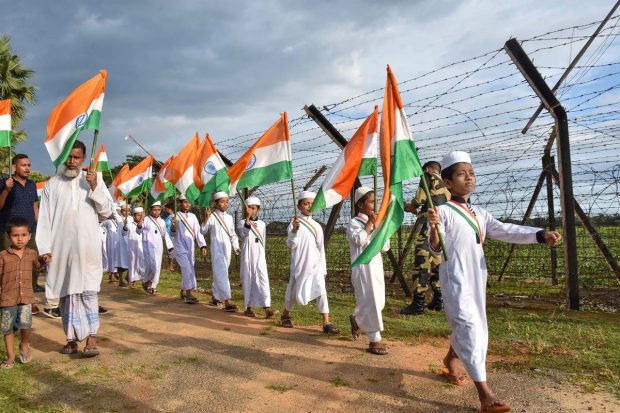 Children participate in a 'Tiranga Yatra', organised as part of 'Azadi Ka Amrit Mahotsav' celebrations to commemorate the 75th anniversary of India's independence, in Agartala. (PTI Photo)