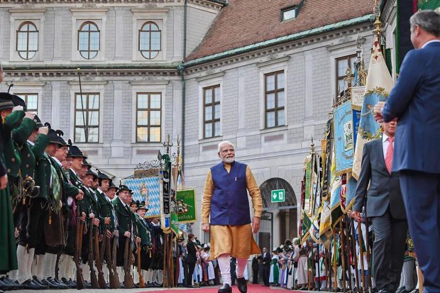 Prime Minister Narendra Modi arrives for a reception at the Residenz on the sidelines of the 48th G7 summit, in Germany. (PTI Photo)