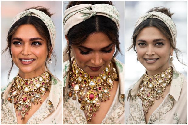 Deepika Padukone at the 75th annual Cannes Film Festival jury photocall. Padukone wears clothing and high jewellery from Sabyasachi’s Tropic of Calcutta collection—the global resort series, where Indian heritage gets a contemporary update. (AP Photo)