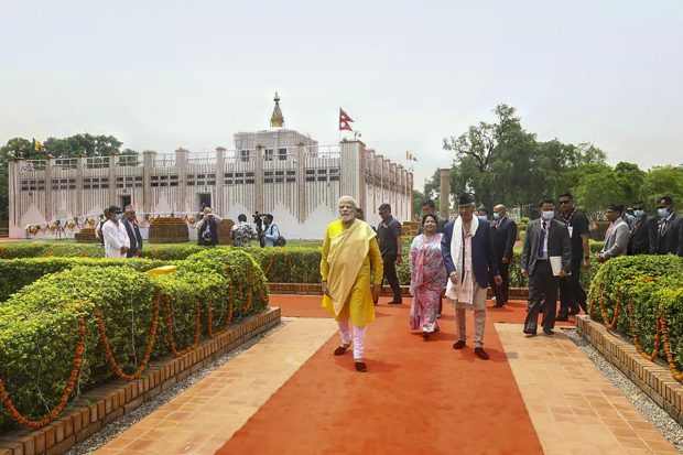 Modi, who is in the Himalayan nation at the invitation of Deuba, is paying a day-long visit to Lumbini on the occasion of Buddha Purnima. (PTI Photo)