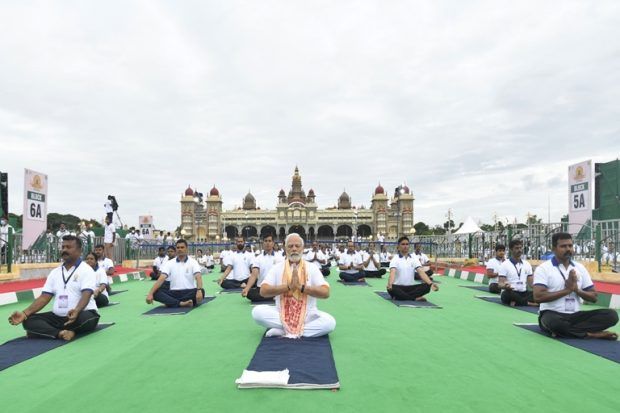 Prime Minister Narendra Modi leads an International Day of Yoga event in Mysuru, Karnataka. (Twitter/Narendra Modi)