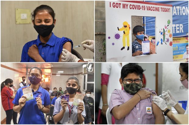 The inoculation of children in the age group of 12 to 14 years against COVID-19 started on March 16 with Corbevax vaccine. Two doses of Biological E's intramuscular vaccine Corbevax would be administered to the beneficiaries in the 12 to 14 years age group in an interval of 28 days. The Centre has asked states to organise dedicated COVID-19 vaccination sessions through earmarked centres and train vaccinators to avoid mixing of vaccines during the inoculation of adolescents. Let us take a look at some of the images from Covid vaccination centre: