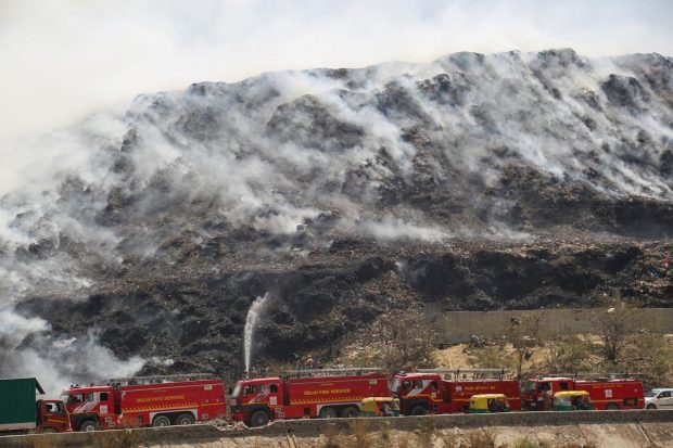 Bhalswa landfill fire in Delhi: Efforts are on to douse a fire at the Bhalswa landfill site in north Delhi which has been raging for over 15 hours, officials said on Wednesday. According to them, five fire tenders are working at the site. (PTI Photo)